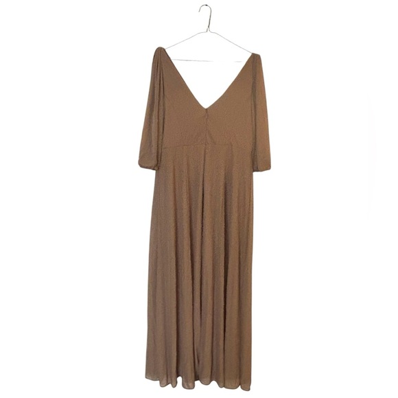 AZAZIE BRONWYN A-Line V-Neck Ruched Chiffon Dress | Brown | Size C - Picture 5 of 5